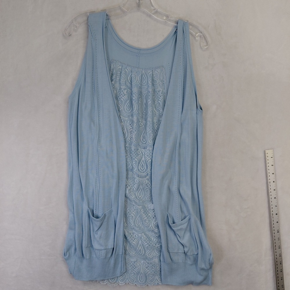 Joan Garment Co Baby Blue Lace Layered Sleeveless Cardigan Vest Size L J018006